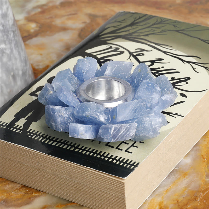 Olivenorma Natural Blue Calcite Healing Ornament Candle Holder