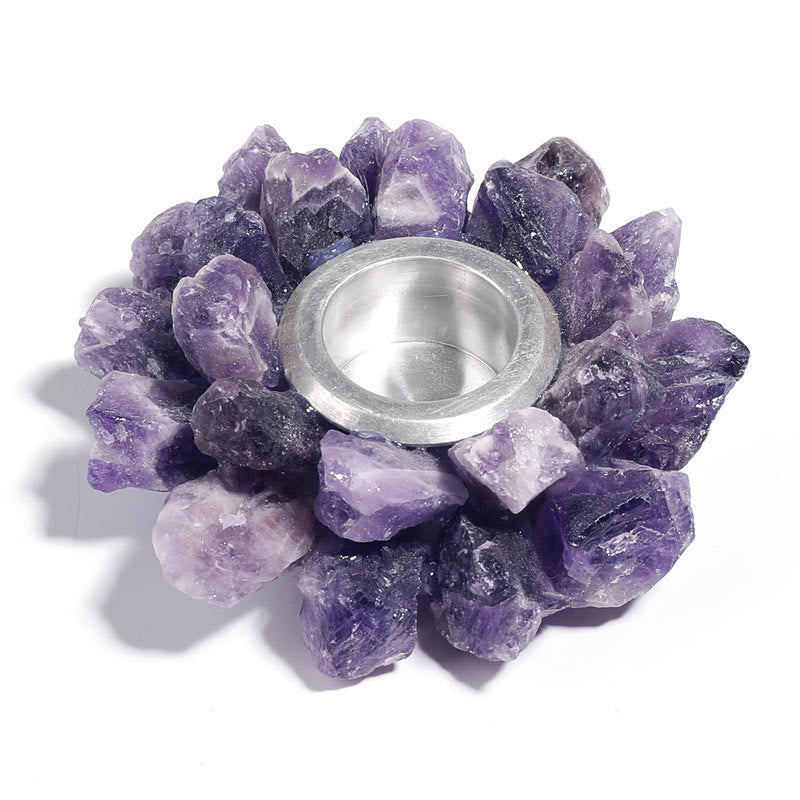 Olivenorma Natural Amethyst Healing Ornament Candle Holder