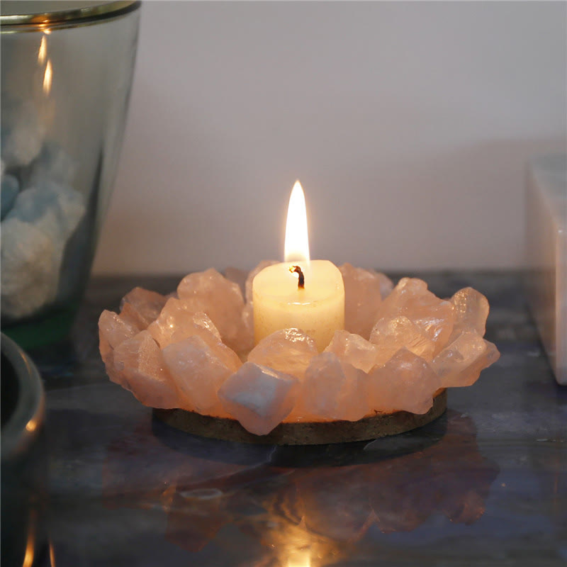 Olivenorma Natural Rose Quartz Healing Ornament Candle Holder