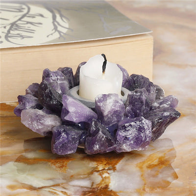 Olivenorma Natural Amethyst Healing Ornament Candle Holder