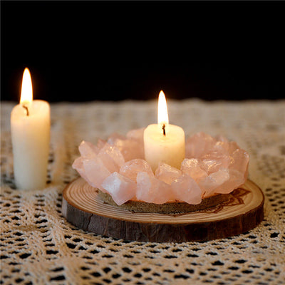 Olivenorma Natural Rose Quartz Healing Ornament Candle Holder