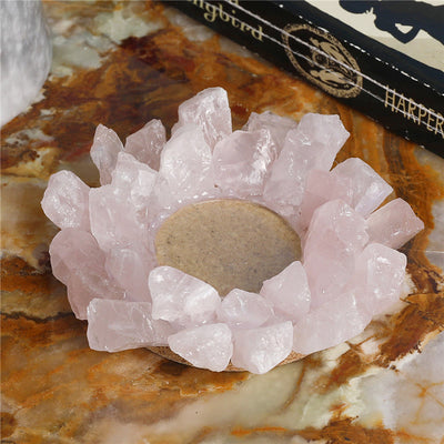 Olivenorma Natural Rose Quartz Healing Ornament Candle Holder