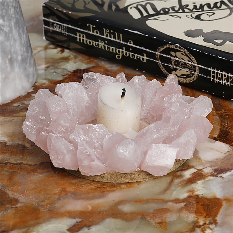 Olivenorma Natural Rose Quartz Healing Ornament Candle Holder