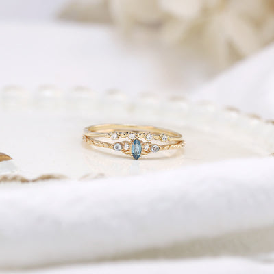 Olivenorma Natural Blue Topaz Horse Eye Shaped Ring