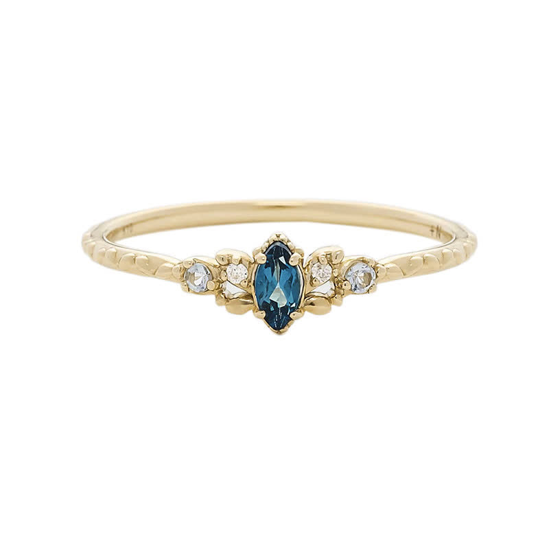 Olivenorma Natural Blue Topaz Horse Eye Shaped Ring