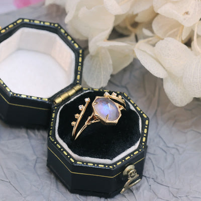 Olivenorma 2pcs Natural Moonstone Ring Set