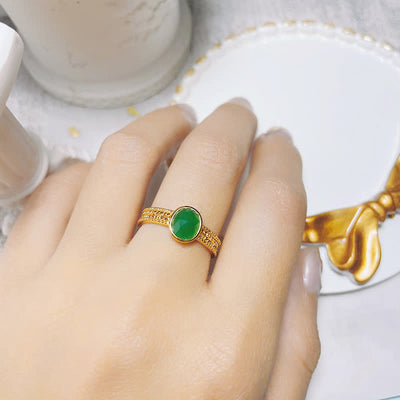 Olivenorma Retro Natural Green Agate Ring