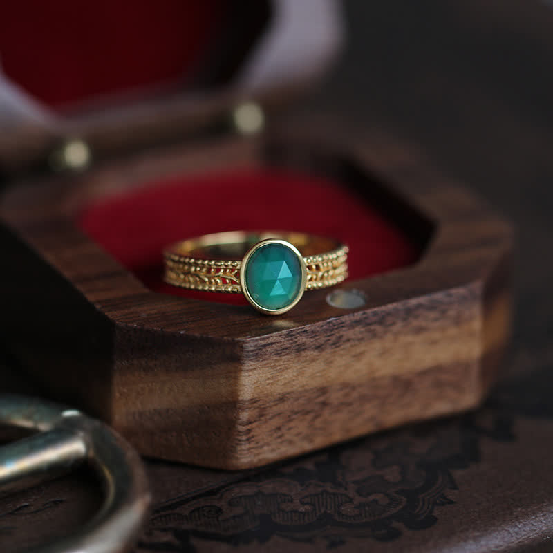 Olivenorma Retro Natural Green Agate Ring