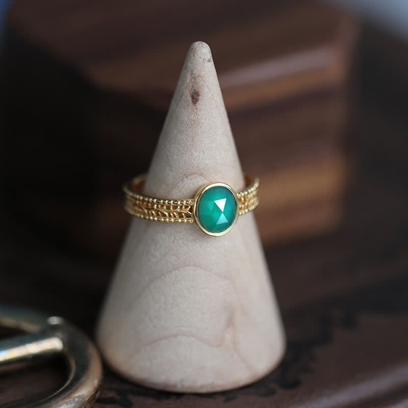 Olivenorma Retro Natural Green Agate Ring