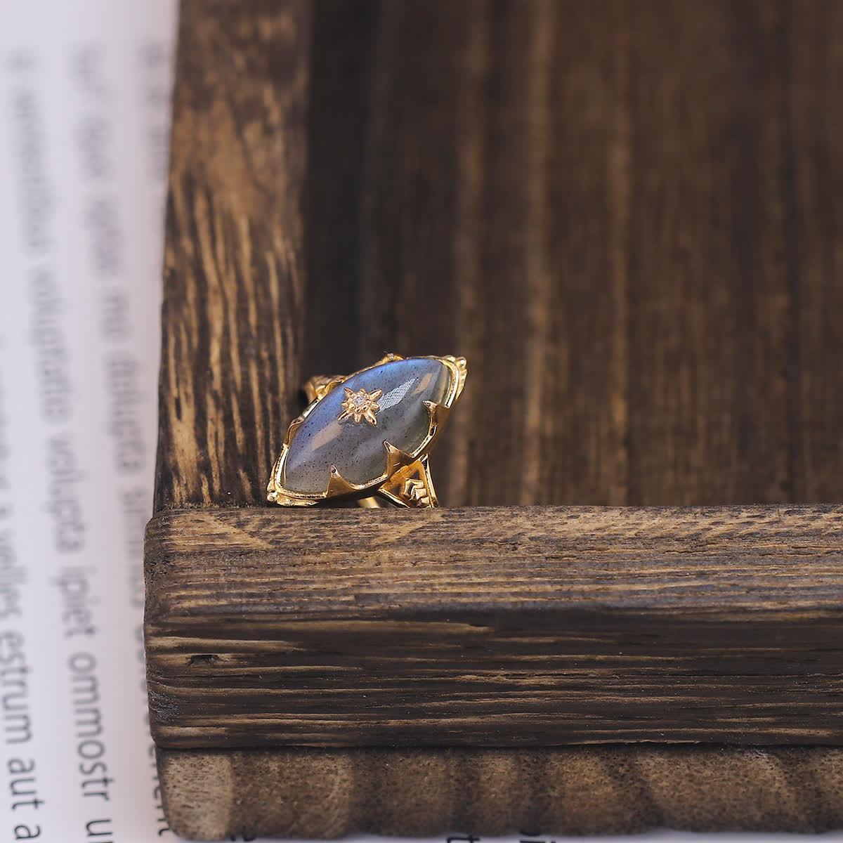 Olivenorma Natural Labradorite Star Print Ring