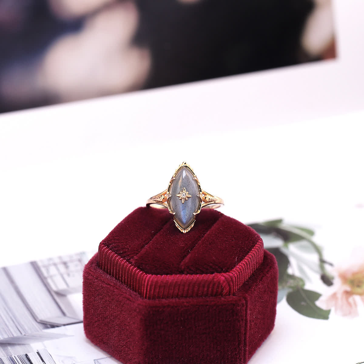 Olivenorma Natural Labradorite Star Print Ring