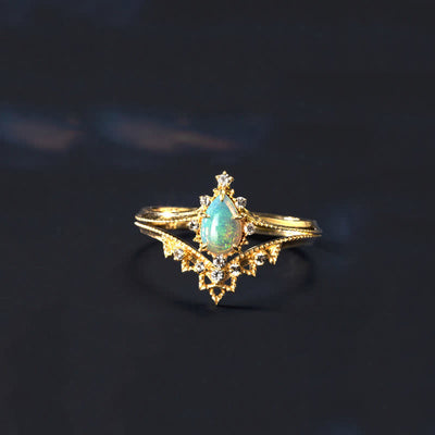 Olivenorma 2pcs Opal White Zircon Crown Ring Set