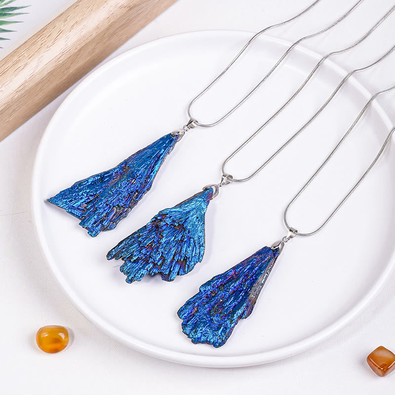 Olivenorma Blue Feather Natural Black Tourmaline Necklace