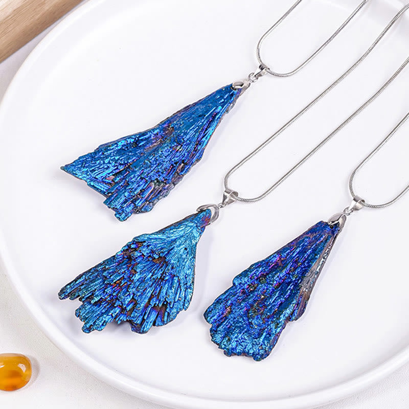 Olivenorma Blue Feather Natural Black Tourmaline Necklace