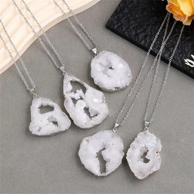 Olivenorma Natural White Agate Charm Gemstone Necklace