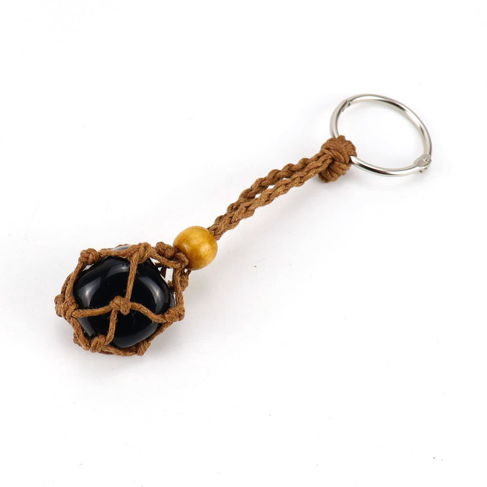 Olivenorma Woven Adjustable Raw Stone Cotton Net Keychain