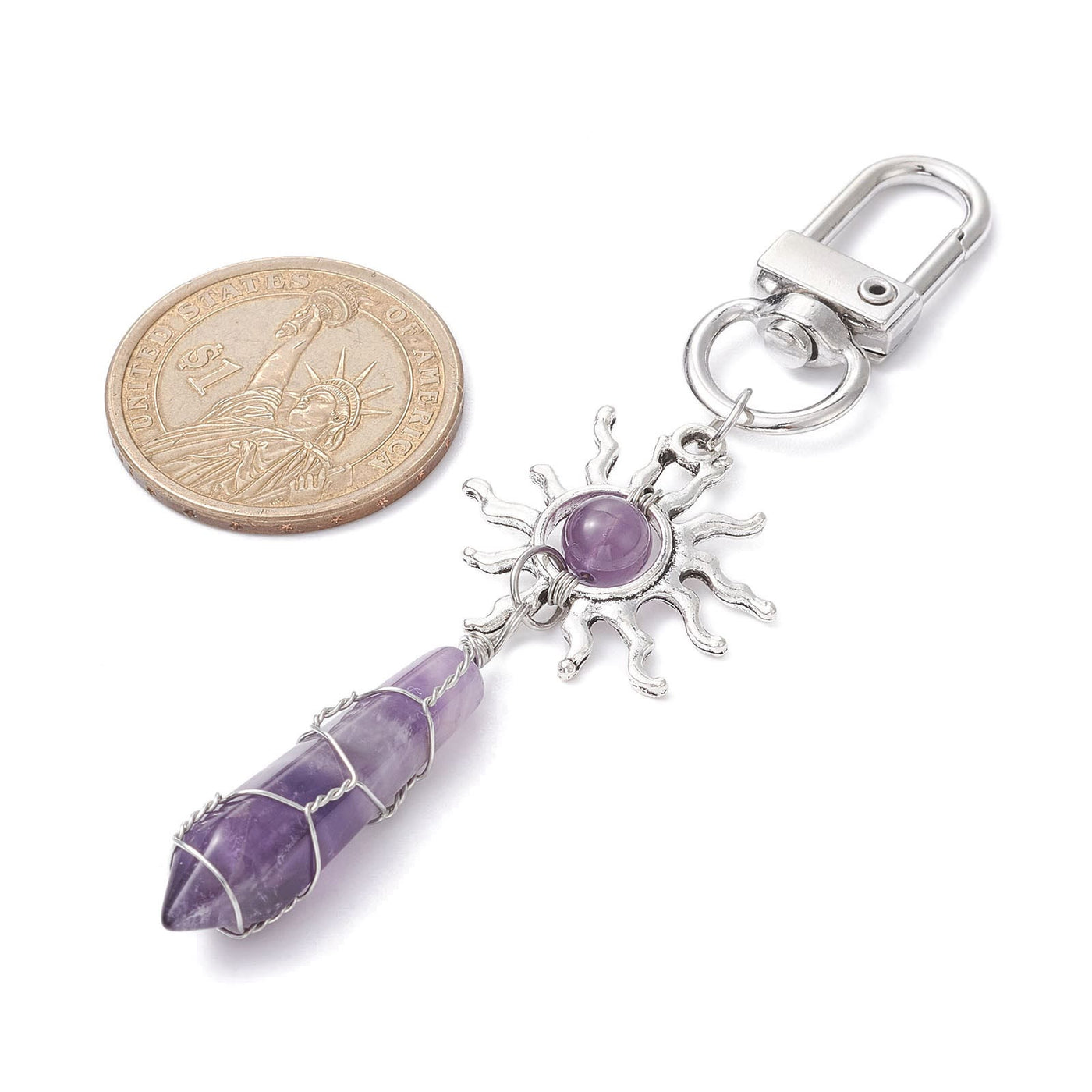 Olivenorma Natural Hexagonal Gemstone Sun Animals Keychain