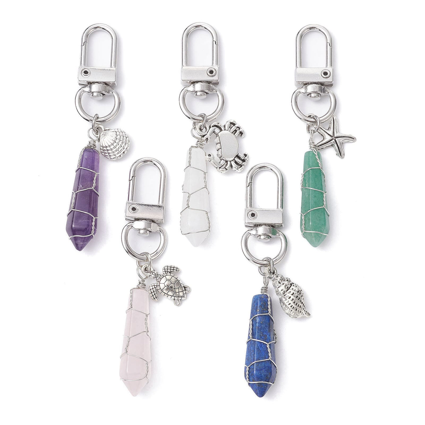 Olivenorma Natural Hexagonal Gemstone Sun Animals Keychain