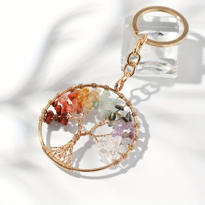 Olivenorma 7 Chakra Gemstone Tree of Life Round Keychain