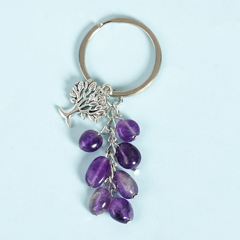 Olivenorma Natural Raw Stone with Tree of Life Keychain