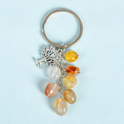 Olivenorma Natural Raw Stone with Tree of Life Keychain