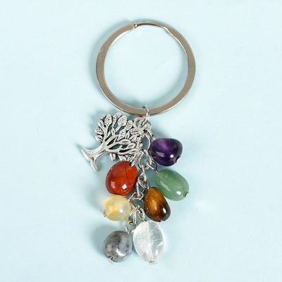 Olivenorma Natural Raw Stone with Tree of Life Keychain