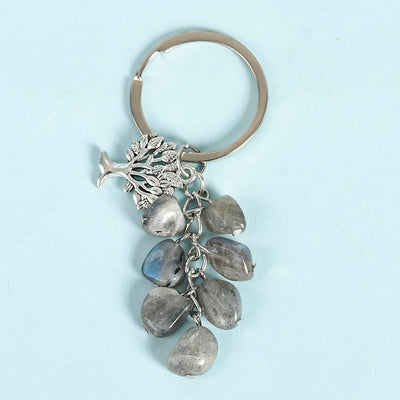 Olivenorma Natural Raw Stone with Tree of Life Keychain