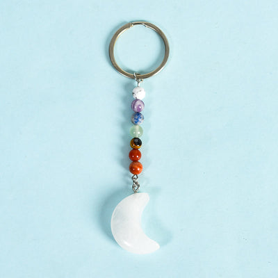 Olivenorma Crescent Moon Chakra Natural Gemstone Keychain