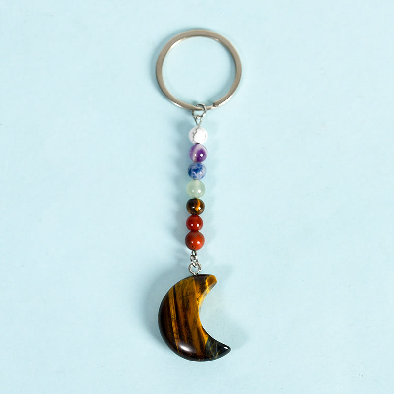 Olivenorma Crescent Moon Chakra Natural Gemstone Keychain