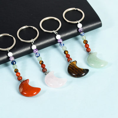 Olivenorma Crescent Moon Chakra Natural Gemstone Keychain