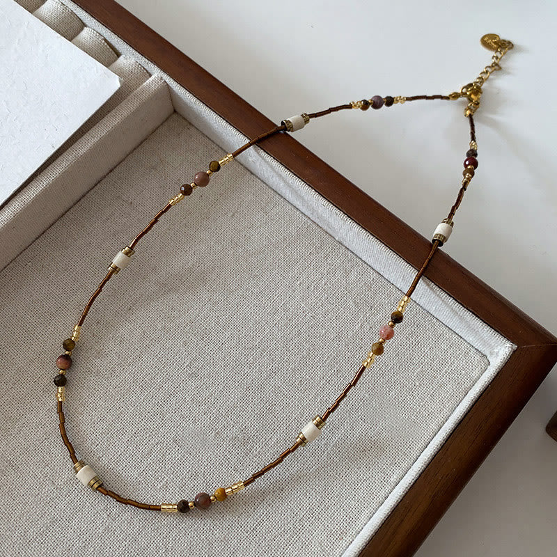 Olivenorma Tiger Eye Stone Stacked Beaded Necklace