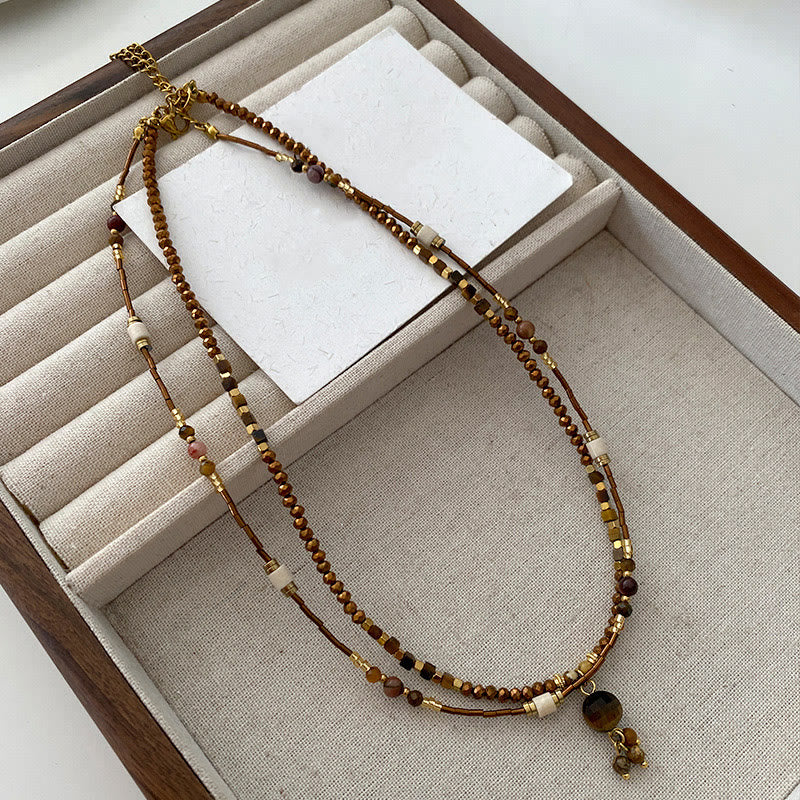 Olivenorma Tiger Eye Stone Stacked Beaded Necklace