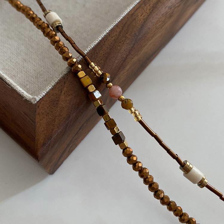 Olivenorma Tiger Eye Stone Stacked Beaded Necklace