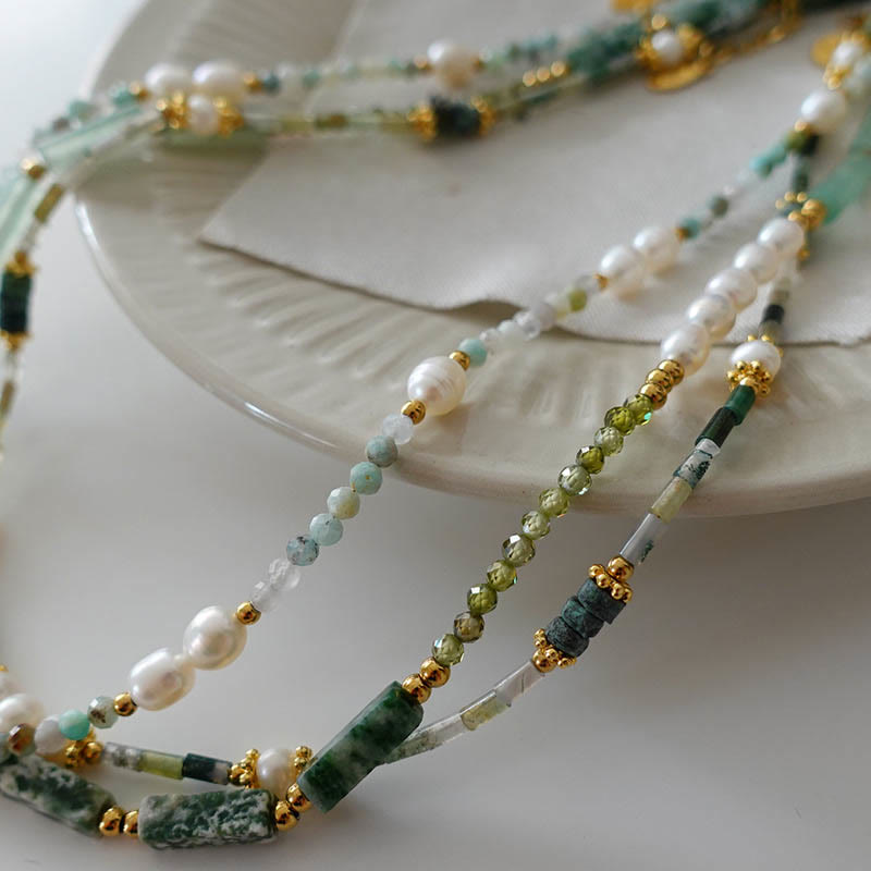 Olivenorma Natural Green Aventurine Stacked Beaded Necklace