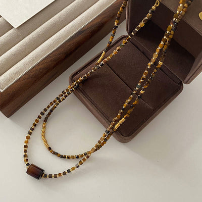 Olivenorma Tiger Eye Stone Beaded Bracelet Necklace Jewelry Set