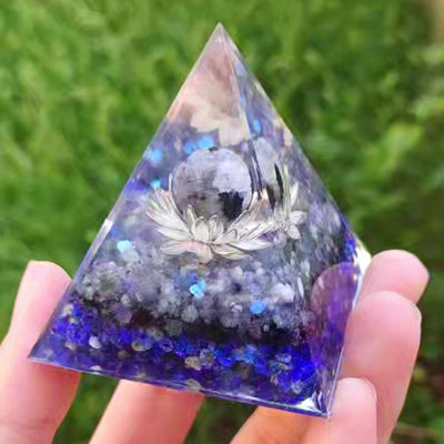 Olivenorma Moonstone Lapis Lazuli Lotus Pedestal Orgone Pyramid