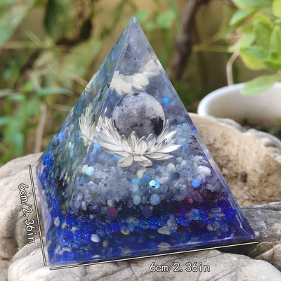 Olivenorma Moonstone Lapis Lazuli Lotus Pedestal Orgone Pyramid