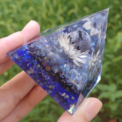 Olivenorma Moonstone Lapis Lazuli Lotus Pedestal Orgone Pyramid