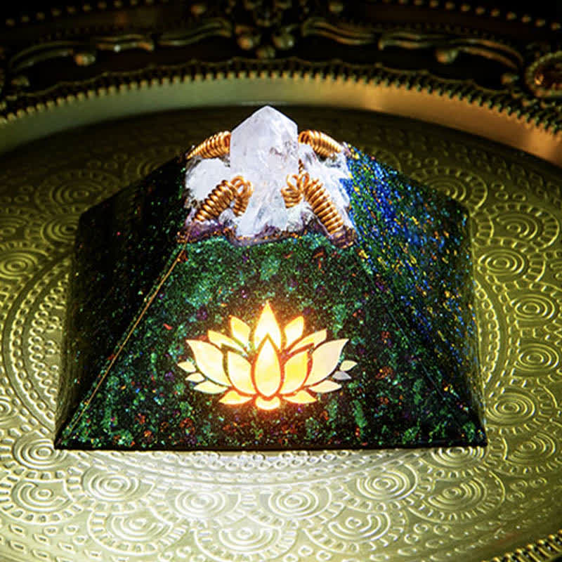 Olivenorma 9cm Lotus Crystal Energy Spire Orgone Pyramid