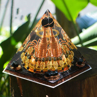 Olivenorma "Gilded Dark Night Lord" Black Crystal Orgone Pyramid