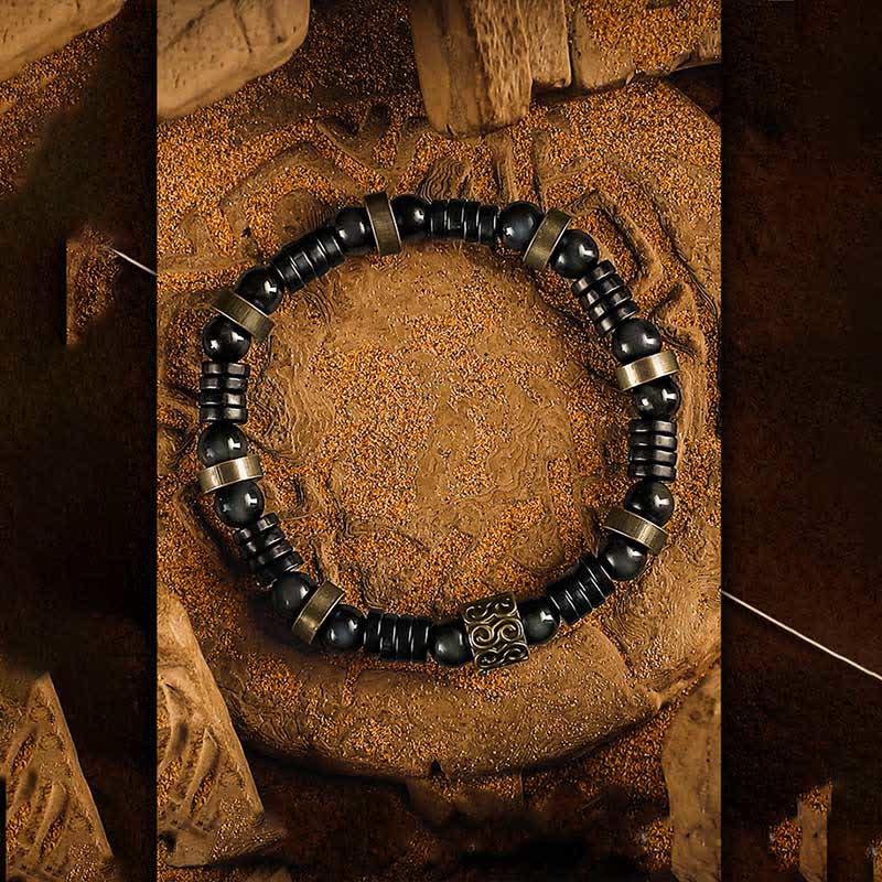 Olivenorma Silver Obsidian Coconut Shell Beaded Bracelet