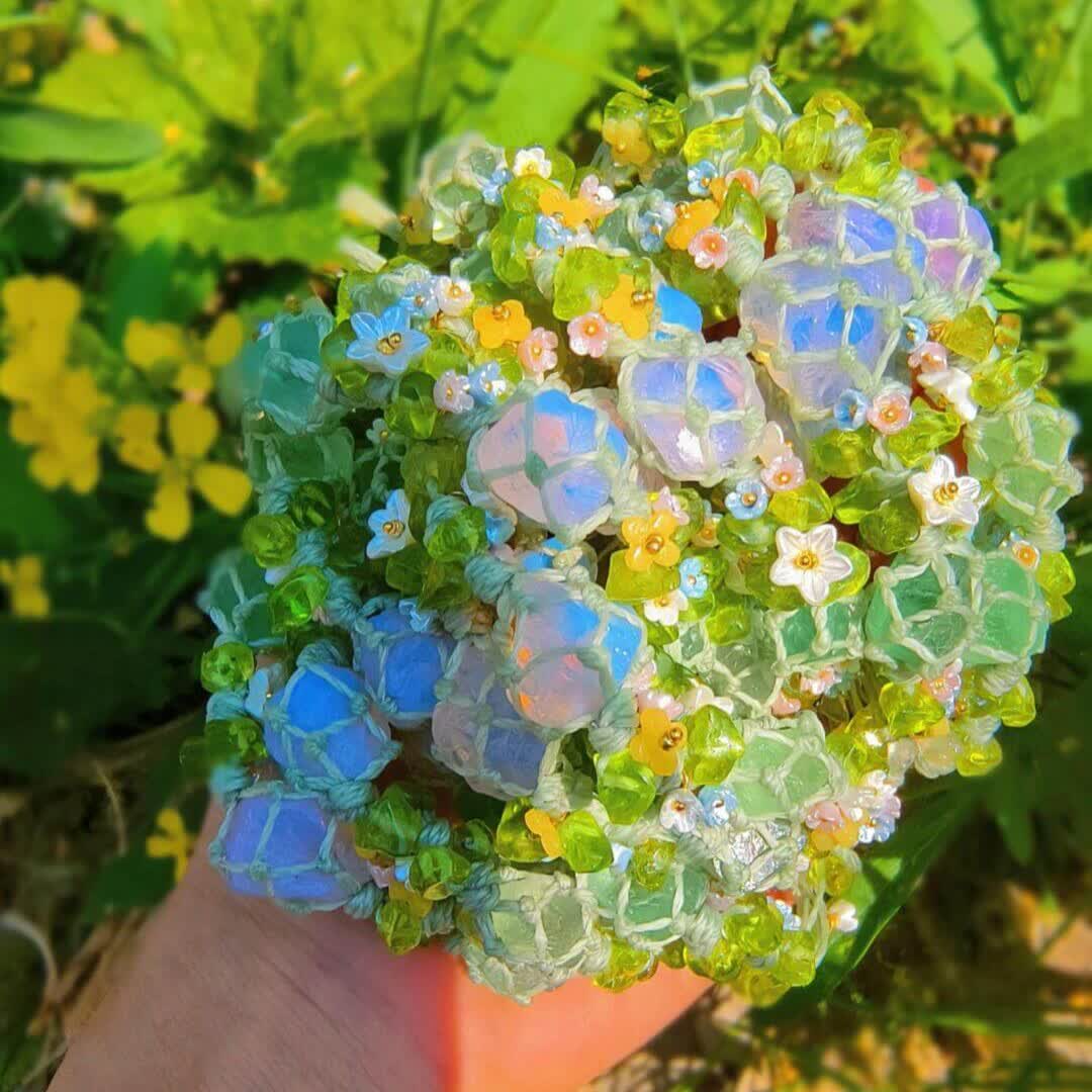 Olivenorma Green Fluorite Opalite Crystal Braided Flower Bracelet