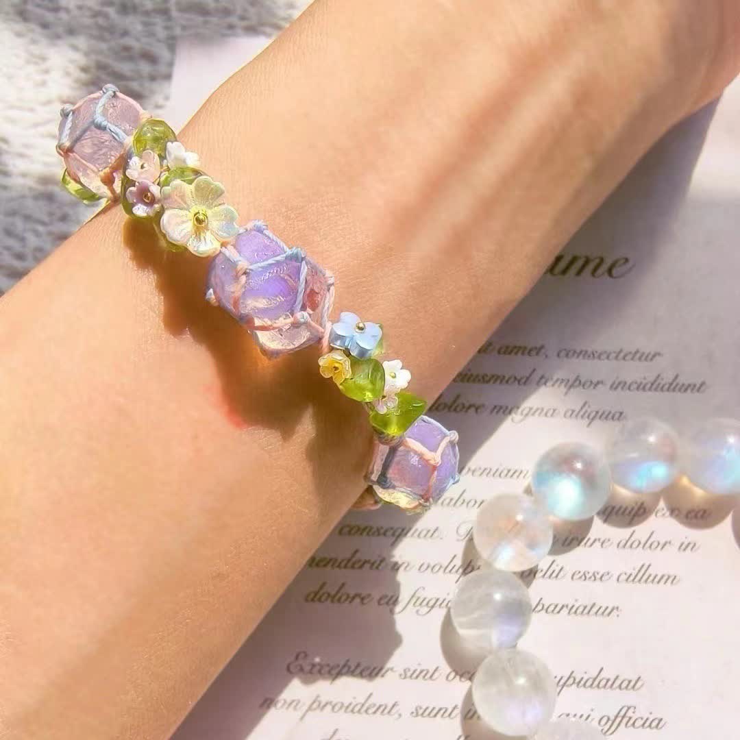 Olivenorma Peridot Opalite Crystal Braided Flower Bracelet