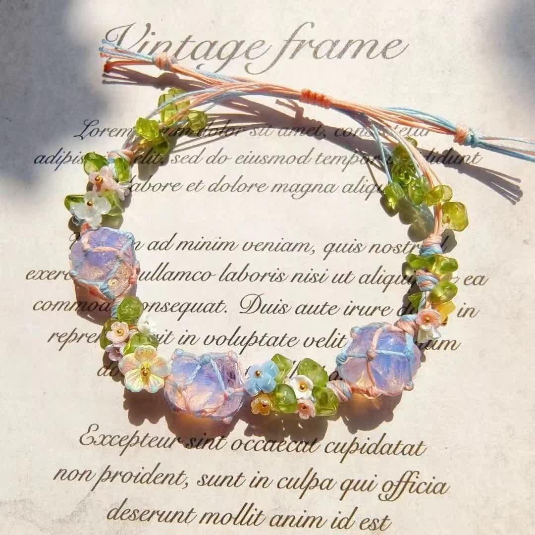 Olivenorma Peridot Opalite Crystal Braided Flower Bracelet