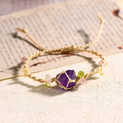 Olivenorma Handcrafted Natural Crystal Braided Flower Bracelet