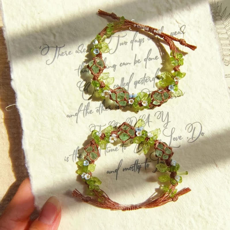 Olivenorma Green Fluorite Peridot Stone Braided Flower Bracelet