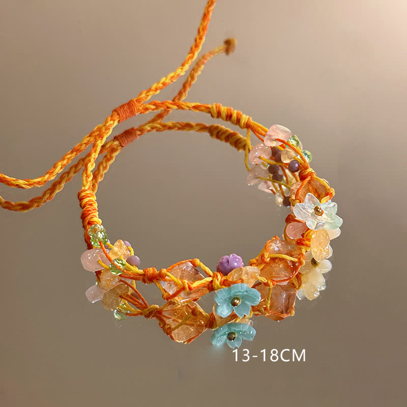 Olivenorma Handcrafted Colorful Natural Crystal Braided Flower Bracelet