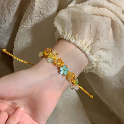 Olivenorma Handcrafted Colorful Natural Crystal Braided Flower Bracelet