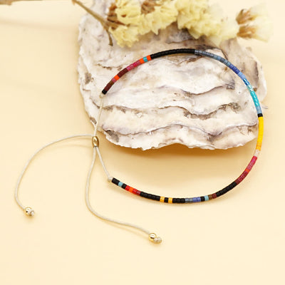 Olivenorma Colorful Rice Beads Beige Drawstring Bracelet