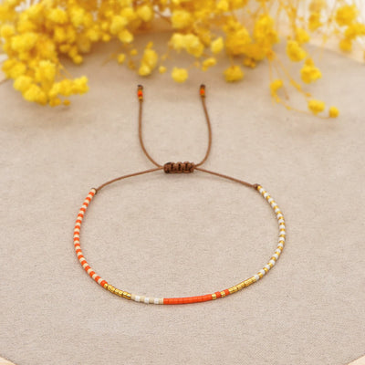 Olivenorma Colorful Rice Beads Brown Drawstring Bracelet